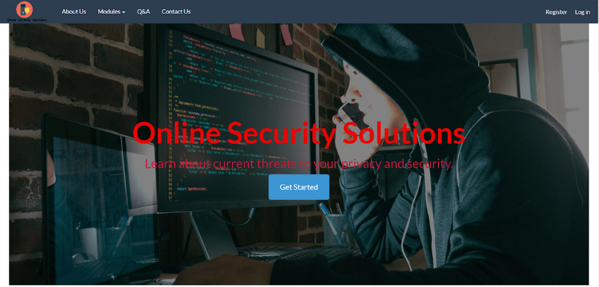 A screenshot of the online security solutions homepage.
