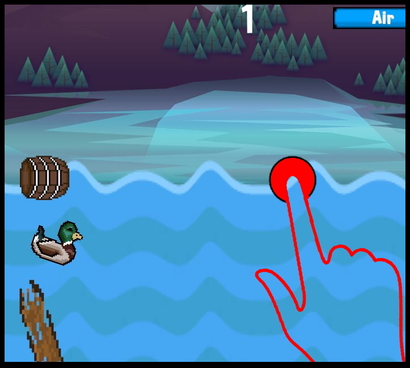 A screenshot of Duck Dive with an overlay showing touch screen controls